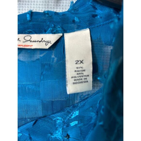 French Laundry Woman 2X Teal Textured Sheer Button-Up Blouse Boho Chic Top - Picture 3 of 10